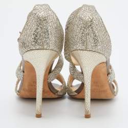 Pre Owned Jimmy Choo Gold Glitter Louise Strappy Sandals Size 38