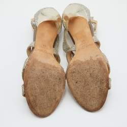 Pre Owned Jimmy Choo Gold Glitter Louise Strappy Sandals Size 38