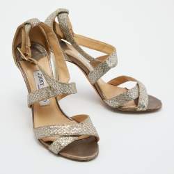 Pre Owned Jimmy Choo Gold Glitter Louise Strappy Sandals Size 38
