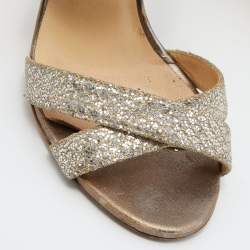 Pre Owned Jimmy Choo Gold Glitter Louise Strappy Sandals Size 38