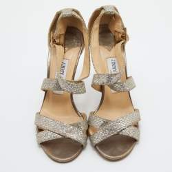 Pre Owned Jimmy Choo Gold Glitter Louise Strappy Sandals Size 38
