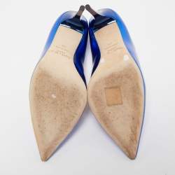 Pre Owned Jimmy Choo Blue Metallic Leather Avril Pumps Size 38
