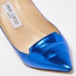 Pre Owned Jimmy Choo Blue Metallic Leather Avril Pumps Size 38