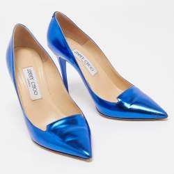 Pre Owned Jimmy Choo Blue Metallic Leather Avril Pumps Size 38