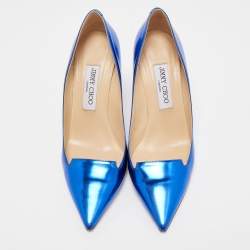 Pre Owned Jimmy Choo Blue Metallic Leather Avril Pumps Size 38