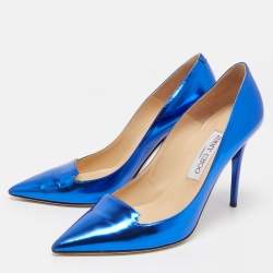 Pre Owned Jimmy Choo Blue Metallic Leather Avril Pumps Size 38