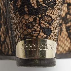 Jimmy Choo Brown/Black Cork and Lace Wedge Ankle Strap Pumps Size 38