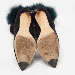 Pre Owned Jimmy Choo Black Suede And Fox Fur Tesler Ankle Boots Size 39