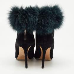 Pre Owned Jimmy Choo Black Suede And Fox Fur Tesler Ankle Boots Size 39