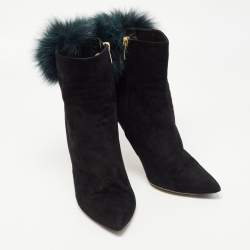 Pre Owned Jimmy Choo Black Suede And Fox Fur Tesler Ankle Boots Size 39