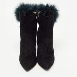 Pre Owned Jimmy Choo Black Suede And Fox Fur Tesler Ankle Boots Size 39