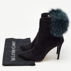 Pre Owned Jimmy Choo Black Suede And Fox Fur Tesler Ankle Boots Size 39