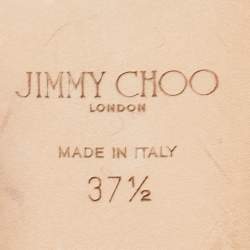 Pre Owned Jimmy Choo Black/Gold Suede and Leather Ankle Strap Flats Size 37.5