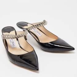 Pre Owned Jimmy Choo Black Patent Leather Bing Mules Size 38.5