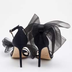 Pre Owned Jimmy Choo Black Grosgrain and Mesh Bow Aveline Sandals Size 37