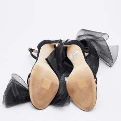 Pre Owned Jimmy Choo Black Grosgrain and Mesh Bow Aveline Sandals Size 37