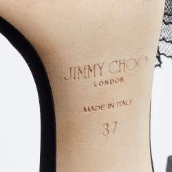 Pre Owned Jimmy Choo Black Grosgrain and Mesh Bow Aveline Sandals Size 37