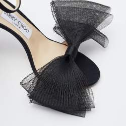 Pre Owned Jimmy Choo Black Grosgrain and Mesh Bow Aveline Sandals Size 37