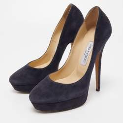 Pre Owned Jimmy Choo Navy Blue Suede Cosmic Platform Pumps Size 38.5