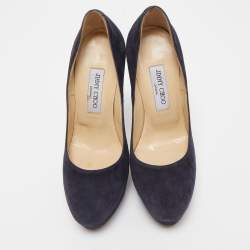 Pre Owned Jimmy Choo Navy Blue Suede Cosmic Platform Pumps Size 38.5