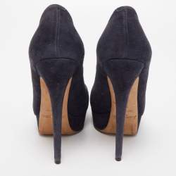 Pre Owned Jimmy Choo Navy Blue Suede Cosmic Platform Pumps Size 38.5