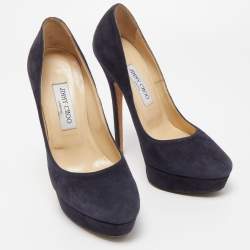Pre Owned Jimmy Choo Navy Blue Suede Cosmic Platform Pumps Size 38.5