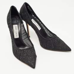 Pre Owned Jimmy Choo Black Glitter Mesh Love Pumps Size 39.5
