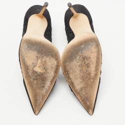Pre Owned Jimmy Choo Black Glitter Mesh Love Pumps Size 39.5