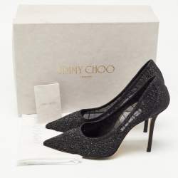 Pre Owned Jimmy Choo Black Glitter Mesh Love Pumps Size 39.5