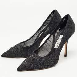 Pre Owned Jimmy Choo Black Glitter Mesh Love Pumps Size 39.5