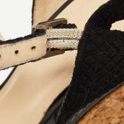 Jimmy Choo Black Suede Cork Block Heel Sandals Size 41