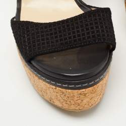 Jimmy Choo Black Suede Cork Block Heel Sandals Size 41