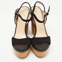 Jimmy Choo Black Suede Cork Block Heel Sandals Size 41