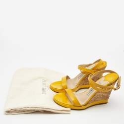 مملوكة مسبقًا Jimmy Choo Yellow Patent Leather Cork Wedge  Sandals Size 36