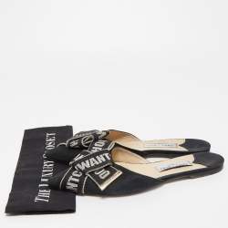 مملوكة مسبقًا Jimmy Choo Black Suede and Logo Canvas Gretchen Flat Mules Size 41