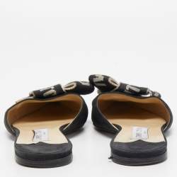 مملوكة مسبقًا Jimmy Choo Black Suede and Logo Canvas Gretchen Flat Mules Size 41