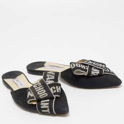 مملوكة مسبقًا Jimmy Choo Black Suede and Logo Canvas Gretchen Flat Mules Size 41