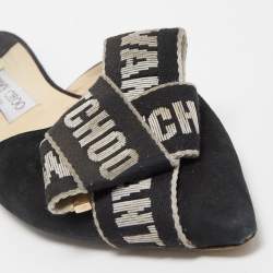 مملوكة مسبقًا Jimmy Choo Black Suede and Logo Canvas Gretchen Flat Mules Size 41