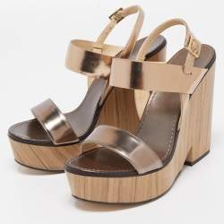 Jimmy Choo Metallic Leather Notion Wedge Sandals Size 39.5