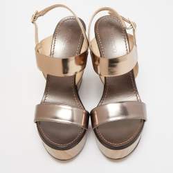 Jimmy Choo Metallic Leather Notion Wedge Sandals Size 39.5
