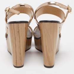 Jimmy Choo Metallic Leather Notion Wedge Sandals Size 39.5