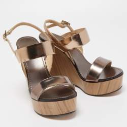 Jimmy Choo Metallic Leather Notion Wedge Sandals Size 39.5