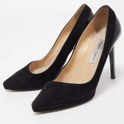 Pre Owned Jimmy Choo Black Suede and Patent Leather Platform Pumps Size 39.5