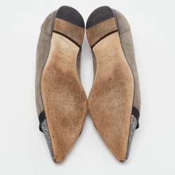 مملوكة مسبقًا Jimmy Choo Dark Grey Suede and Glitter Bow Ballet Flats Size 35.5