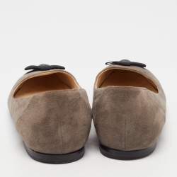 مملوكة مسبقًا Jimmy Choo Dark Grey Suede and Glitter Bow Ballet Flats Size 35.5