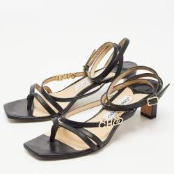 Pre Owned Jimmy Choo Black Leather Ankle Strap Sandals Size 37