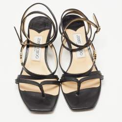 Pre Owned Jimmy Choo Black Leather Ankle Strap Sandals Size 37