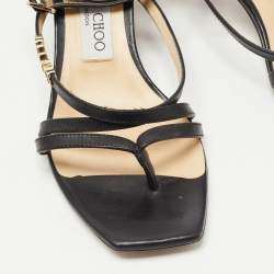 Pre Owned Jimmy Choo Black Leather Ankle Strap Sandals Size 37
