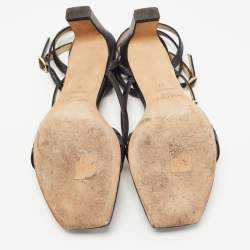 Pre Owned Jimmy Choo Black Leather Ankle Strap Sandals Size 37