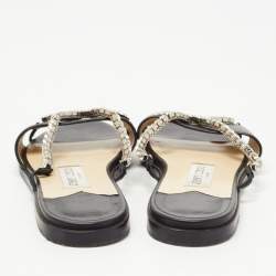 Pre Owned Jimmy Choo Black Leather Aadi Flat Slides Size 37